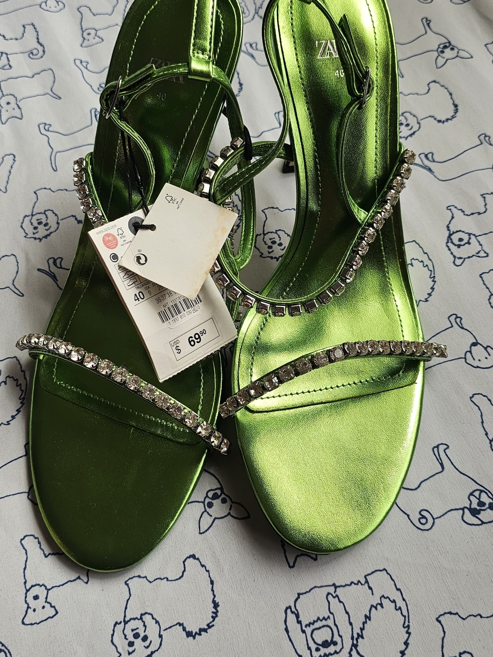 Zara Green Metallic Gem-Embellished Women's Sandals
